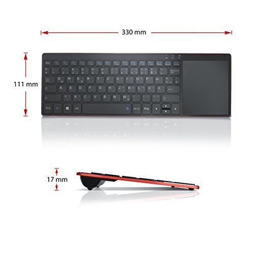 CSL – Wireless Slim Tastatur mit Touchpad | 2,4Ghz Multimedia Keyboard im Slim Design | Multitouch-Gestensteuerung | QWERTZ (deutsches Layout) | 80 Tasten | inkl. USB-Verlängerungskabel | rot - 2