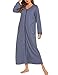 Produktbild Damen morgenmantel Lang Baumwolle Nachtshirt V Ausschnitt Nachthemd Nachtkleid Hauskleid Sleepwear