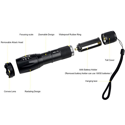 5000LM T6 LED Taschenlampe Superhell taktische 18650 Akku oder AAA Batterien wasserdicht zoombar - 3