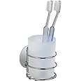 WENKO Turbo-Loc portaspazzolino, fissaggio senza forare, tazza per spazzolini da denti in plastica bianca satinata, staffa cr
