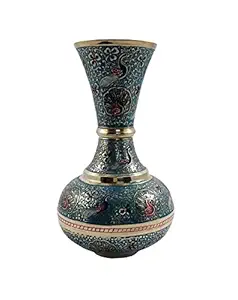 MOZO HUB Brass Sky Blue Flower vase Lutia Pattern 15 cm