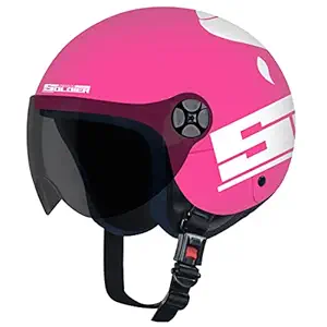 Steelbird Junior Soldier Open Face Helmet for Kids with Extra Free Clear Visor (for 10 to 13 Year Old, 560 MM, Dashing Pink Helmet Fitted with Clear Visor and Extra Smoke Visor)