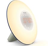 despertador luz philips opiniones 10 intensidades de luz LED Philips Despertador HF3506/20 - Despertador de Luz lez, Radio FM, Simulación del Amanecer y del Atardecer, 2 Sonidos Naturales, 1 Alarma, 200 Lux, Blanco y Azul