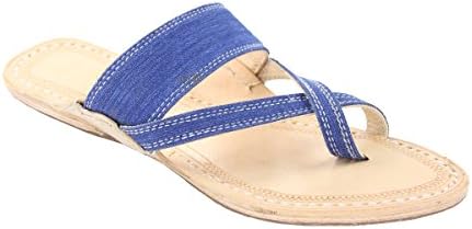 Korakari Blue Leather Casual kolhapuri Chappals For Men