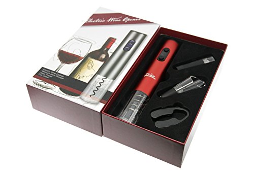 ANOLE Weinflaschenöffner Satz Elektronischer Öffner Korkenzieher mit Folienschneider, Ausgießer und Vakuumstopper Einfach öffnen für Wein Bier Champagner Geschenk Rot - 7