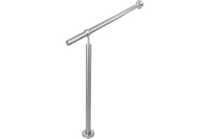 Anman 80 x 90cm Stainless Steel Handrail with Wall Fittings for Indoor and Outdoor Bannister Rail Handrails for Stairs with Classic Flat End Caps Pack of 1