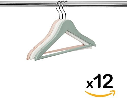Maple Wooden Coat Hangers for Children in 3 Colours Pack of 12 | Wooden Coat Hangers for Children | Pack of 12 Premium Quality Natural Wooden coat hangers with bar | Children's Hangers in 3 Colours