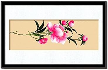 DOMEI Stamped Cross Stitch Kit, Paeonia Flowers, 26.0 x 11.0 inches