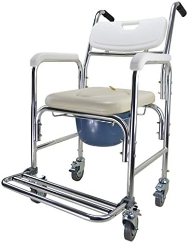 HJHY® Commode chair, Collapsible Non-slip Belt wheel Bathroom Old man Pregnant women Shower chair Sturdy waterproof