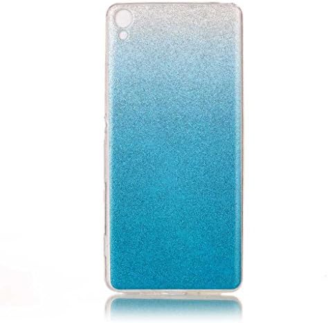 For Sony Xperia XA Case [With Tempered Glass Screen Protector],Qimmortal(TM) Soft Silicone Gel TPU Ultra Thin Slim Glitter Gradual Colour Changing Protective Rubber Bumper Case Cover Shell for Sony Xperia XA (Blue)