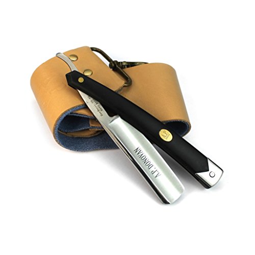 A.P. Donovan – Solides Rasiermesser 7/8″ im Set (Rasier-Klinge nicht rostfrei), Griff ist aus schwarzem Kunststoff inkl. Leder-Streichriemen und Paste – ustura – Rasier-Set Razor - 5