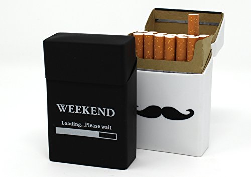 2x Zigarettenbox aus Silikon – Weekend und Schnurrbart weiß – Zigarettenhülle – Zigarettenetui – passend für eine Zigarettenschachtel in Standardgröße - 2