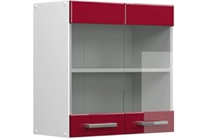 Vicco Mobile da cucina in vetro R-Line, Rosso lucido, 60 cm
