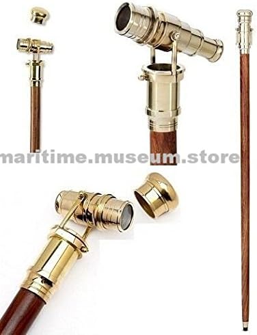 Maritime Museum Store 38 inch Nautical 3 piece Walking Stick with Solid Brass Hidden Telescope. C-3123