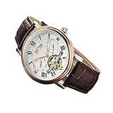 XJYA Herren Uhren Männer Tourbillon Hollow Mechanische Leder Wasserdicht Sport Gold und Silber Edelstahl Armbanduhr