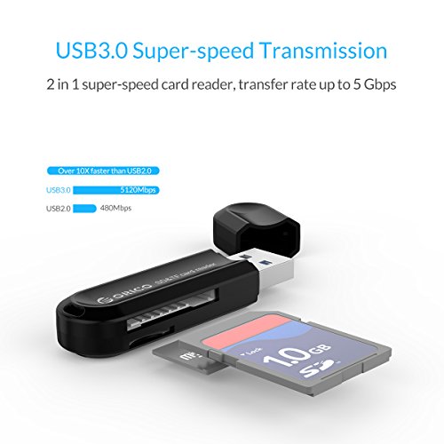 ORICO USB 3.0 TF SD 2-in-1 Kartenleser, tragbar, High-Speed, für Windows, Linux und Mac OS - 2