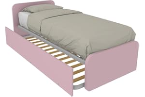 MOBILFINO CAMERETTE Letto Singolo con Letto Estraibile, trasformabile in Matrimoniale. Testate Personalizzabili, reti in Acciaio e doghe in faggio - Testata a Sinistra, Cipria