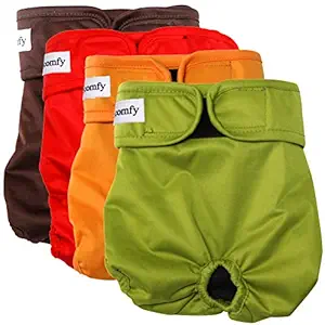 vecomfy Washable Dog Diapers Female for Small Dogs 4 Pack, Reusable Leakproof Puppy Nappies,S