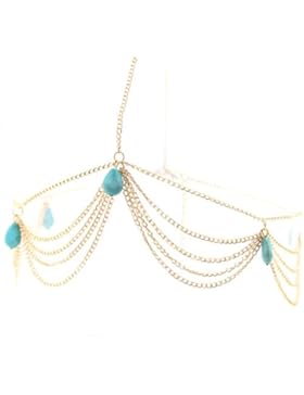 2LIVEfor Haarschmuck Türkis Tropfen Orientalische Haarkette Libelle Kopfkette gold Haarband Band Kette Pailletten...
