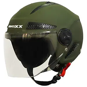 Steelbird SBH-24 Boxx ABS Open Face Unisex Helmet with Clear Visor (Large 600 mm, Matt Battle Green)