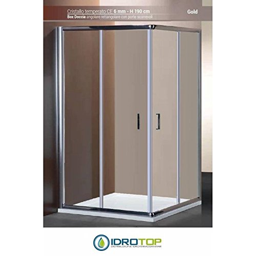 Mampara de Baño 60 X 100 cm, Diseño de Esquina Ponsi Serie Gold Rectangular de Cristal Transparente con Puertas Correderas