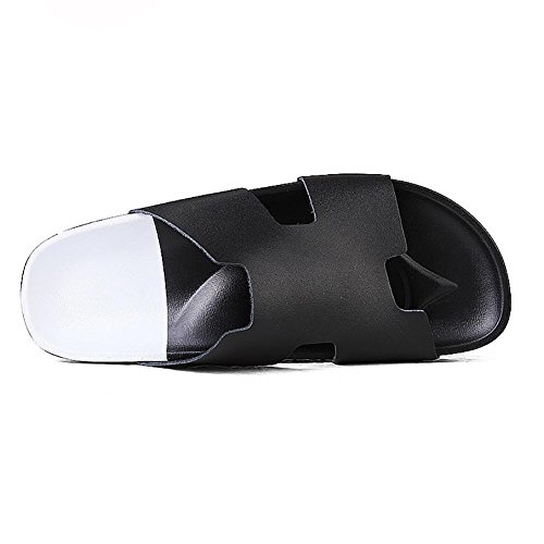 SYYAN Herren Sommer Rom Leder Strand Rutschfest Offener Zeh Flip Flops Draussen Freizeit Schwarz Weiß Black