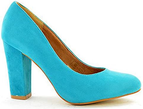 Ladies Fabs Faux Suede High Mid Block Heel Platform Fashion Slip On Court Shoes Size 3-8 (UK 3, Turquoise)