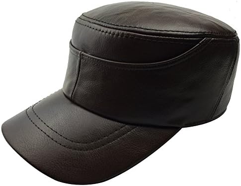 Sandy Ting Men Vintage Leather Fashionable Hat Military Cadet Army Cap(X-Large)