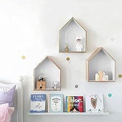 JUEYAN 3X Étagère Murale en Forme de Maison en Bois