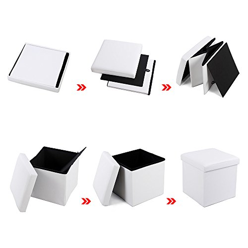 Songmics 38cm Sitzhocker Faltbarer Fußbank Aufbewahrungsbox Lederimitat weiß LSF103 - 7