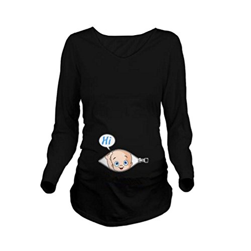 Q.KIM Shirt de Maternité Femme Manches Longues de maternité Motif Grossesse Amusant Humour imprimé-Hi Baby,Noir XL