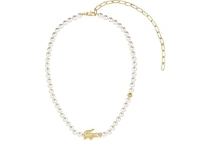 Lacoste Collection MATCHPOINT Pour Homme et Femme Bracelet ou Collier en Perles Synthétiques avec Différents Charms en Or, ou Boucles d’Oreilles avec un Crocodile en Or