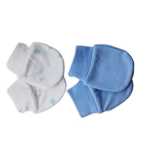 2 Pairs First Steps Unisex Baby Mittens 100% Cotton Stars Green Yellow Blue Pink Style FS273 Boy Girl