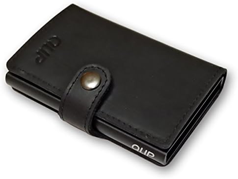 Slim Genuine Leather Tri-Fold Wallet Card Holder with RFID Protection by QLIP (Black)