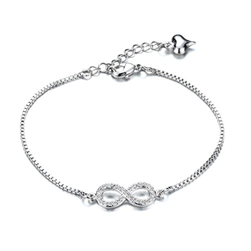 Keybella Gioielli Bracciale da Uomo Donna, Infinity Infinito Acciaio Inossidabile, Argento Grande(con Borsa Regalo)