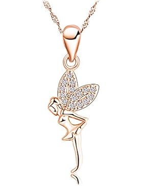 Findout rosafarbenes vergoldetes Sterlingsilber Cubic Zirconia kleine Engel Anhänger Halskette. für Frauen Mädchen...