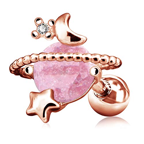 OUFER 16G 316L Surgical Steel Cartilage Earring Studs Star Moon Pink Stone Saturn Planet Tragus Earrings Helix Ear Piercing