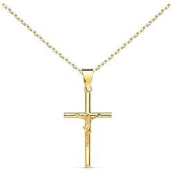 Forme Di Lucchetta Pendentif En Forme De Croix En Or - Jésus Christ Sur La Croix 14 Carats - Pour Homme Et Femme - Or Véritable 585 - Breloques Crucifix Chrétiennes Pour