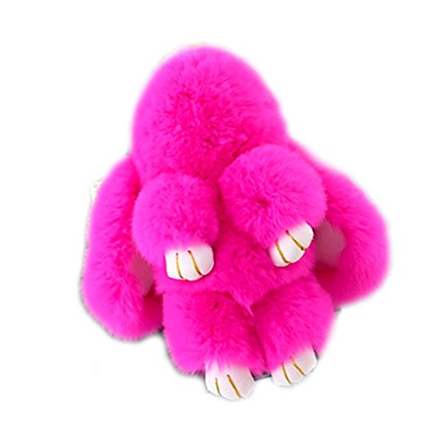 URSFUR Porte-Clé Lapin Peluche Mignon Fourrure De Lapin Pendentif/Accessoire De Sac Cadeau Fête fuchsia