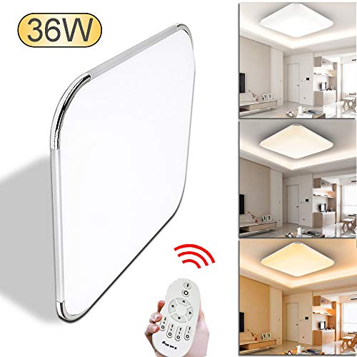 Preisvergleich Produktbild 36W Dimmbar LED Deckenleuchte Eckig Deckenlampe Ultraslim mit Fernbedienung Wohnzimmerlampe Badleuchte Schlafzimmerleuchte Beleuchtung Innenleuchte Silber Energiesparende Möbeleinbauleuchte
