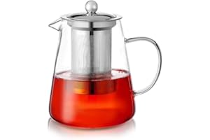 PluieSoleil Clear Glass Teapot with Infuser, Round Shape Infuser Tea Pot, Heat-Resistant Borosilicate Glass Strainer Teapot, Stovetop Safe Tea Maker 750ML