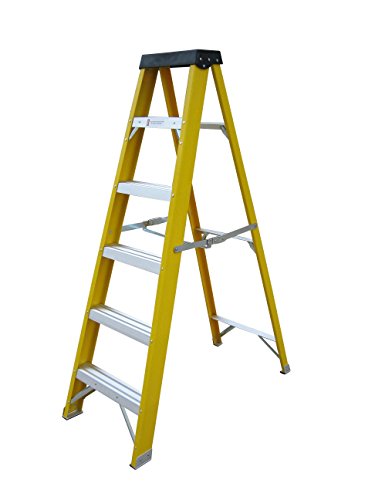 5 + 1 Step Electricians Heavy Duty Fibreglass Step Ladder 30000V Tread Fibre