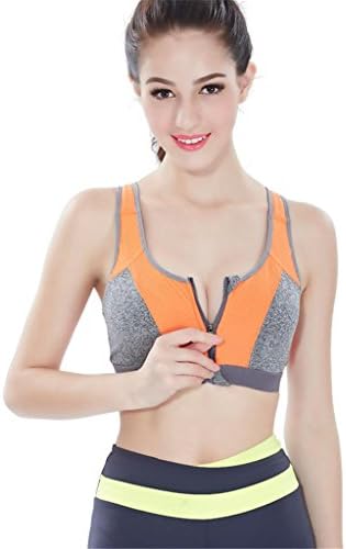 KLDDZQ Women ' Front Zipper Sports Bra Yoga Running Shock Gathered High-Intensity Beauty Back Bra , orange , l