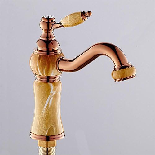 QW European bathroom sink faucet imitation jade spray paint rose gold hot and cold rotating table basin faucet rose gold , B