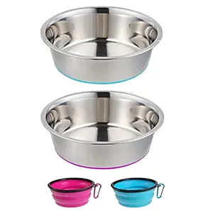 M JJYPET Pet Dog Bowls, 2 Stainless Steel Dog Bowl Set, Deep Stainless Steel Anti-Slip Dog Cat Bowls with No-Spill and Non-Skid Rubber Bottom for Small/Medium/Large Dogs/Cats