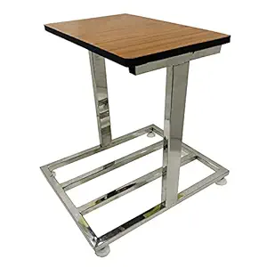 PP Chair Office Home Stainless Steel SS Inverter Trolley Stand for Home Office with Wooden top and SS Frame for Double Inverter Battery Heavy Duty, Brown (VSAER4)