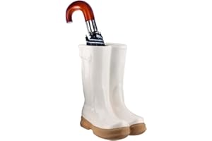 Dibor Large White Ceramic Wellington Boot Shaped Decorative Hallway Umbrella Stand Holder