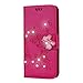 Produktbild Homikon PU Leder Hülle Retro Schön Liebesblume Schutzhülle Brieftasche Glitzer Strass Diamant Handyhülle Kunstleder Silikon Tasche Ständer Book Case Kompatibel mit Samsung Galaxy A50 - Rose rot