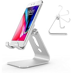 OMOTON Support Téléphone Portable en Alliage d'Aluminium, Support Multi-Angles Réglable pour Tous Les Smartphones, Argenté