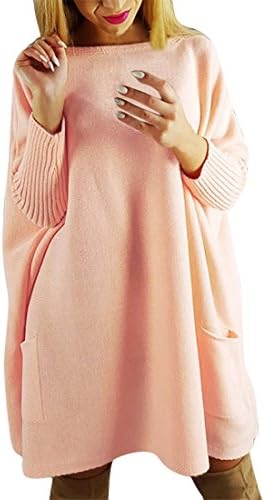 Women Sweater Dress,Moonuy Ladies Autumn Winter Off Shoulder Long Batwing Sleeve Pocket Knitted Pullover Loose Casual Fashion Solid Elegant Knitwear (L, Orange)